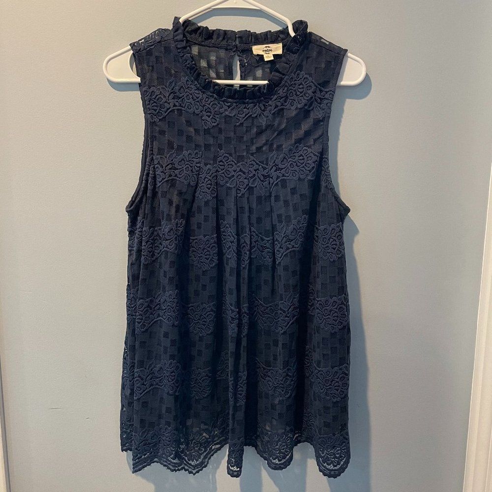 Entro Navy Lace Swing Sleeveless Shirt L